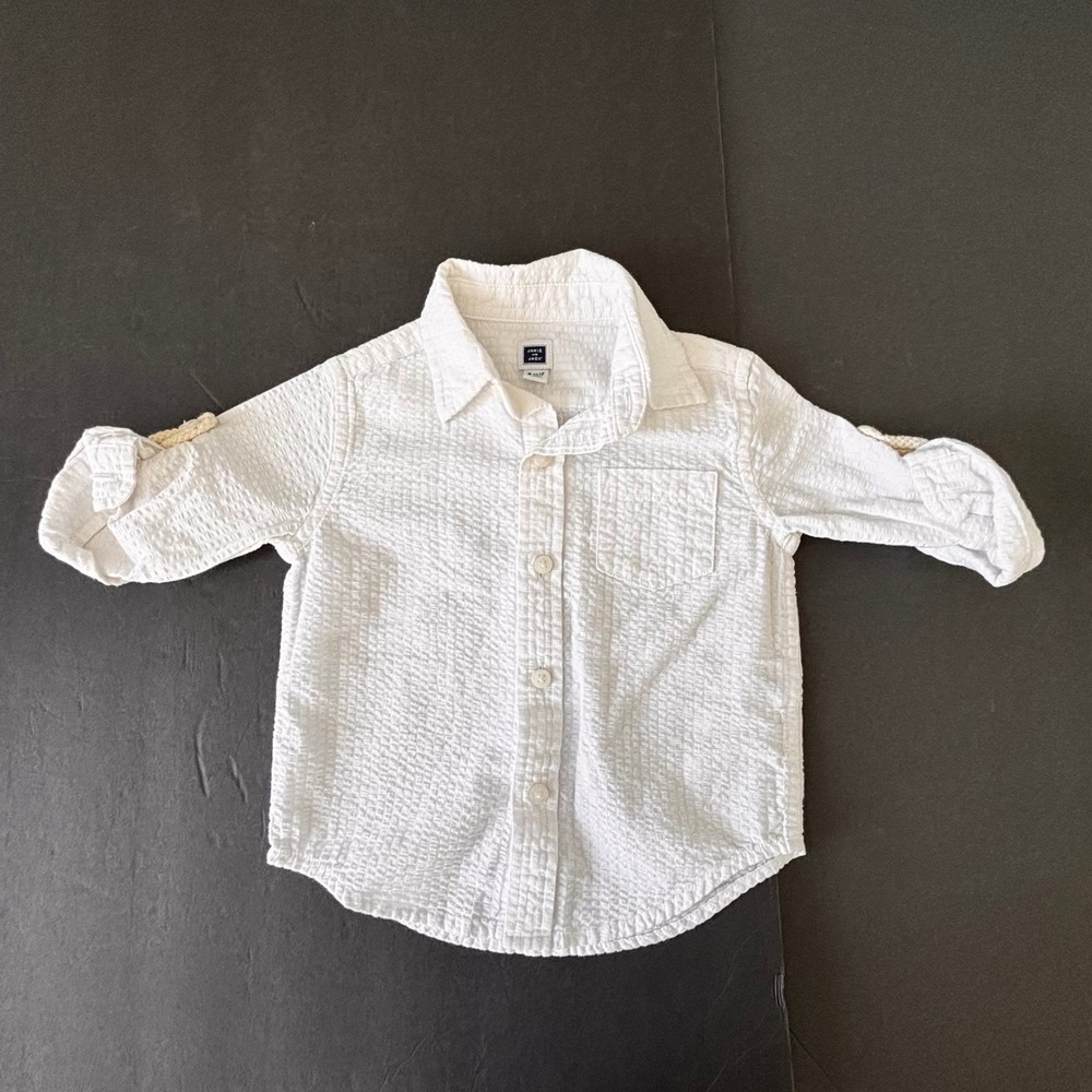 Janie and Jack Baby Boy Shirt Size 6 12 M White Seersucker Roll Tab Beach Photos